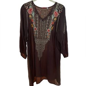 Johnny Was chocolate brown with heavy embroidery size L